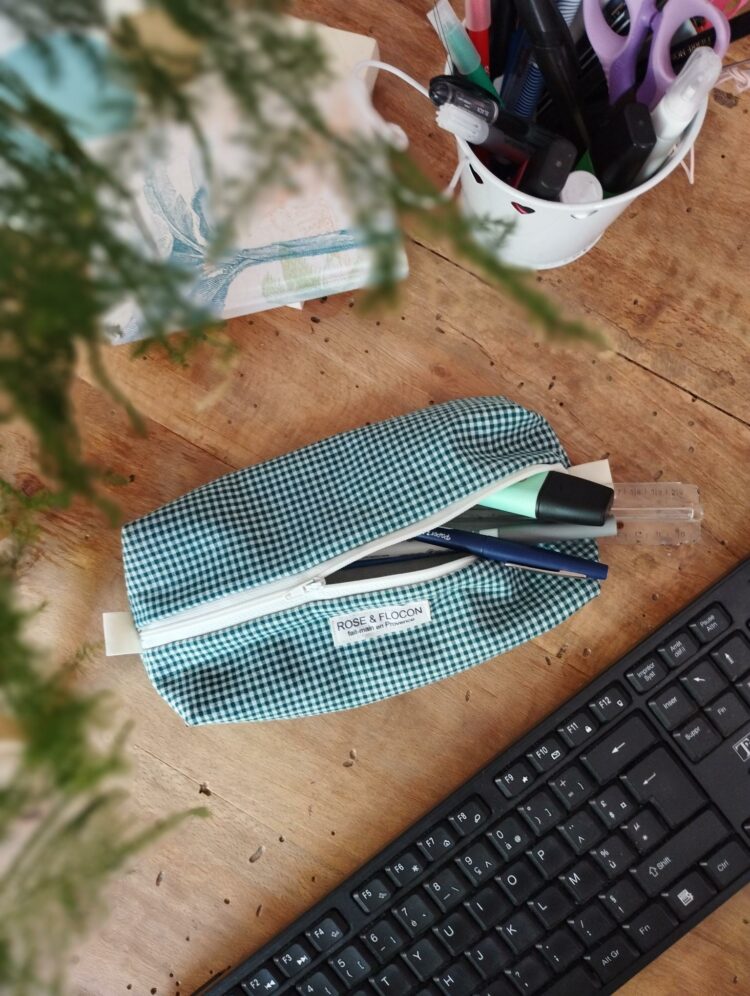 Trousse d’écolier vichy vert foncé