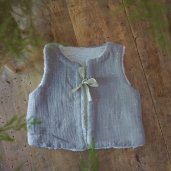 Gilet de berger bébé pois doré fond gris